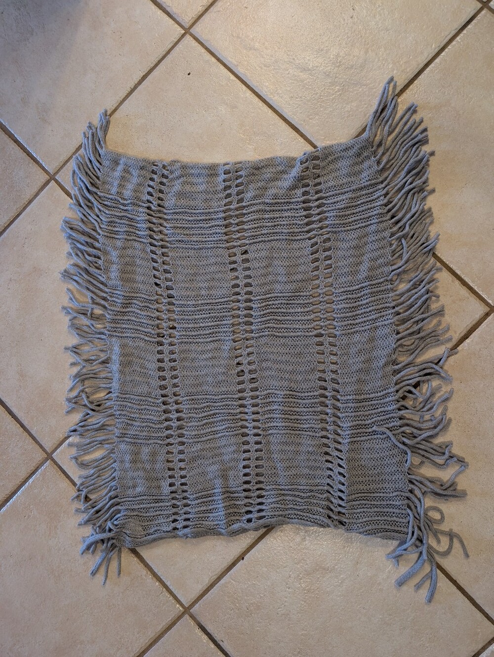 Light Gray Knit Fringe Poncho